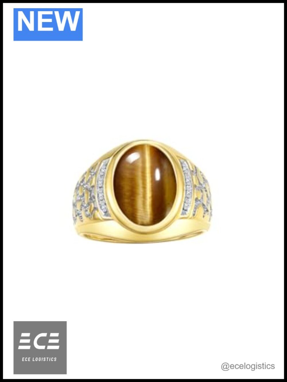 Men's Nugget Ring Yellow Gold Plated Silver Cabochon Gemstone Diamond
